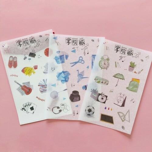 3 Sheets /Pack Boys School Life Accessories Paper Stickers DIY Scrapbooking Diary Album Decoration