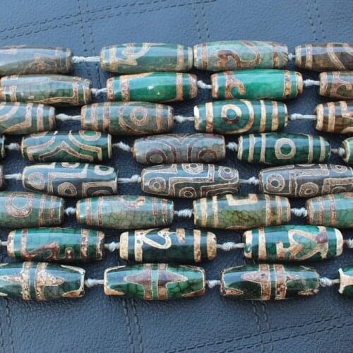 4pcs, Can pick different patters , Around 12-15X38-40mm Many patterns Crackle Green Dzi agatesBeads,Mixed wholesale