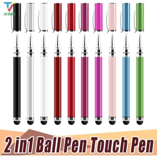 500pcs/lot 2 in 1 Ball Point Capacitive Screen Stylus Touch Pen For IPhone 8 7 6 5 IPad Samsung Cell Phone Mobile Tablet PC