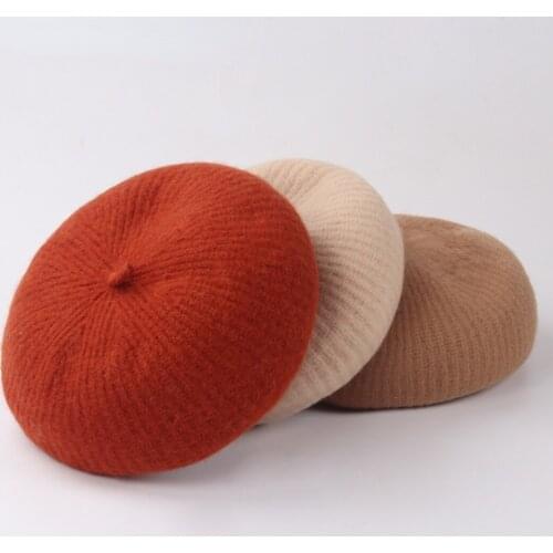 14 Colors 100% Pure Wool Beret Hat Women Corn Stripes Berets Autum Winter Warm French Elegant Beret Ladies Vintage Painter Caps