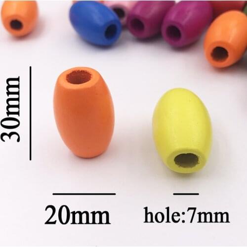 30Pc Pink green red blue mixed color Olive Shape Wood Beads Handmade Drum Wooden Loose Bead for Necklace Bracelet Jewelry Making