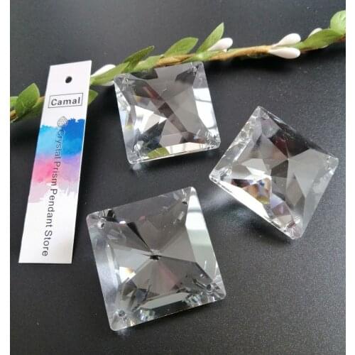 Camal 5pcs 40mm/1.57inch 4 holes Faceted Square Beads Crystal Pendant Prism Lamp Lighting Part Hanging Chandelier Suncatcher
