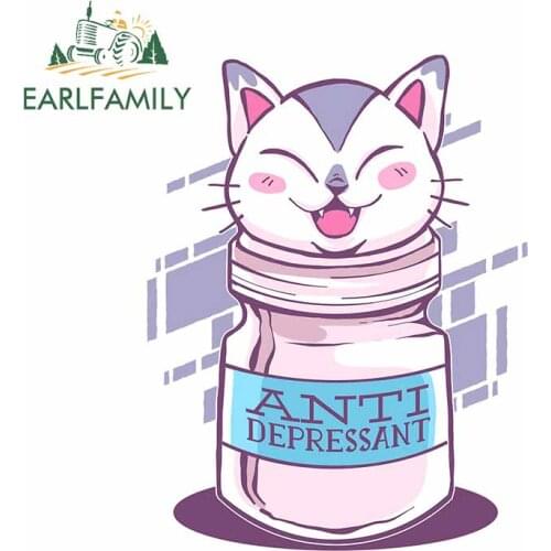 EARLFAMILY 13cm x 9.9cm for Anti Depressant Cat Decal Laptop Windshield Anime Car Stickers Scratch-Proof Refrigerator Graphics