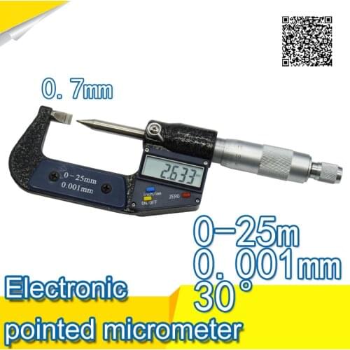 Electronic tip flat head micrometer 0-25mm conical degree 30 Sheet thickness 0.7mm Electronic blade micrometer