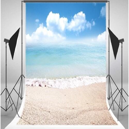 Photography Backdrop Beach Seaside Waves Blue Sky White Cloud Nature Ocean