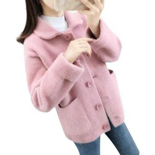 Imitate Mink Cashmere Short Coat Women New Autumn Winter Knitted Sweater Cardigan Coat Loose Large Size Long-sleeved Female Tops