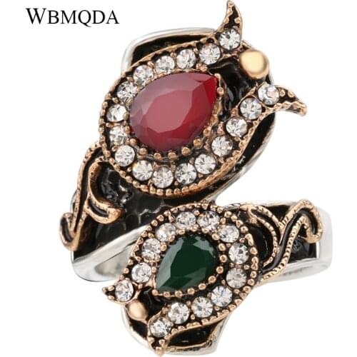 From India Vintage Wedding Rings For Women Color Antique Gold Unique Crystal Resin Big Ring Womens Jewellery Christmas Gift