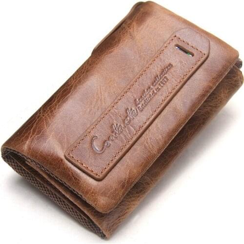 Men And Woman Wallet Cowhide Small Short Purse Vintage Coin Bag Men Genuine Leather Wallets For Female Card Holder Key Case