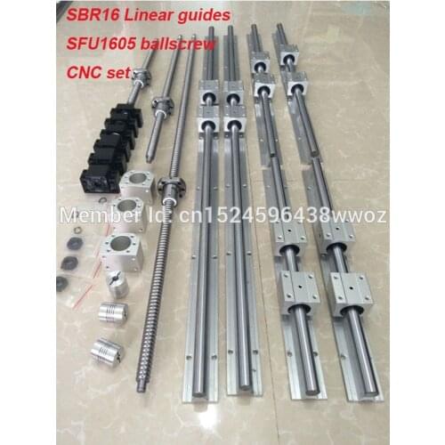 EU RU Delivery 6 set SBR 16 linear guide Rail SBR16 - 300/700/1100mm+ ballscrew set SFU1605 - 350/750/1150mm + BK/BF12 CNC part