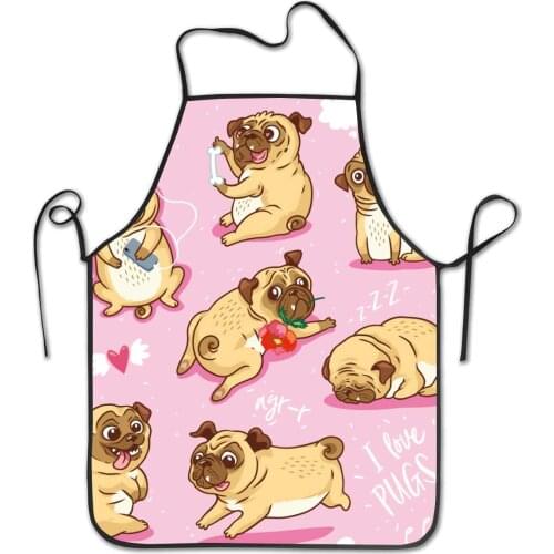 Cute Pugs Puppies Funny Apron for Women Men Chef Cooking Kitchen Baking Gardening Haircut Bib