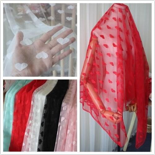 150cm Wide Soft Skin-Friendly Peach Heart Stretch Mesh Lace Garment Fabric DIY Wedding Dress Base Clothing Accessories White Red
