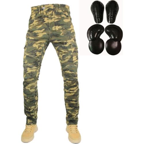 New Performance Camouflage MOTO Pants Elastic Handsome Slim Jeans Knight Pants Racing Off-road Vehicle Jeans Knee With Zipper