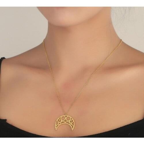 Punk Stainless Steel Moon Pendant Necklace Celtic Knot Crescent Charm Reto Colliar Jewelry Gift