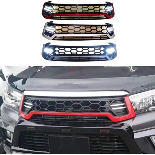 Front Racing Grill Mesh Grille Fit For Hilux Revo 2015 2016 2017 With Daytime Running Light & Turning Light Bumper Mesh Grills