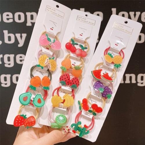 2021 Korean Style Wholesale Childrens Hair Accessories Kids Fashion Cute Hair Rope Set Little Girls Kawaii Cartoon Hair Rings