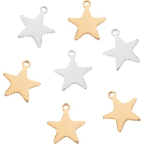 50Pcs/Lot Stainless Steel Blank Tags Tiny Star Charms Pendant DIY For Necklace Bracelet Jewelry Making Accessories