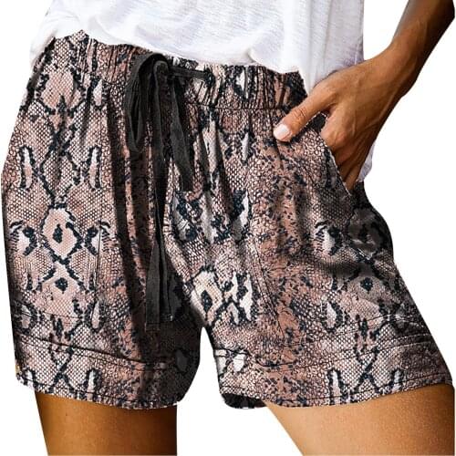S-5XL Summer Shorts Womens Plus Size Drawstring Casual Snake Print Elastic Waist Pocket Loose Shorts Streewear Joggers Shorts