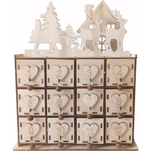 Jewelry Box Crafts Wooden Heart Advent Calendar House Elk Calendar Gift Jewelry Holder Storage Box Sundries Organizer Calendars