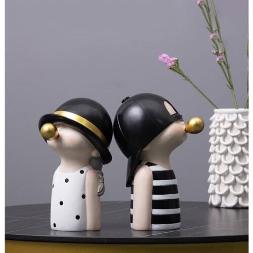 Nordic Cute Bubble Boy Girl Doll Resin Sculpture Accessories Desktop Entrance Figurines Crafts Home Livingroom Table Decoration