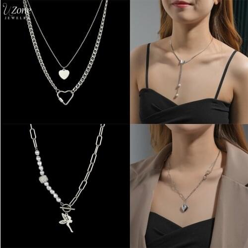 UZone Charm Pendant Stainless Steel Multiple Styles Necklace Double-Layer Chain Womans Necklace Girls Jewelry for Party Gift