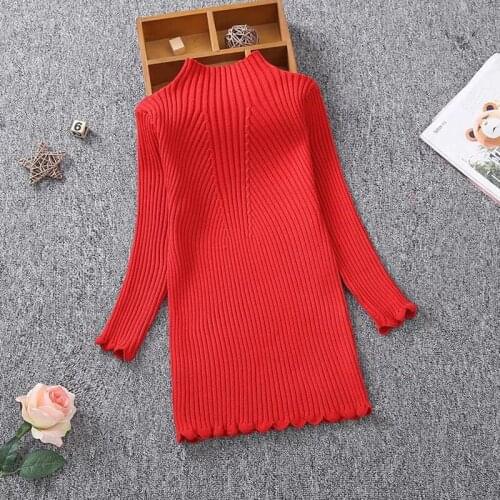Girls Baby Spring Knitted Dress Children Sweater Slim Pullover Knitted Sweater Bottoming Shirt 2 to 13years HPY111