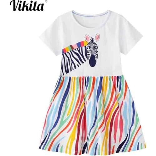 VIKITA Girls Princess Party Dresses Toddlers Summer Dress Kids Cartoon Clothing Children Short Sleeve Dress Kids Unicorn Dresses