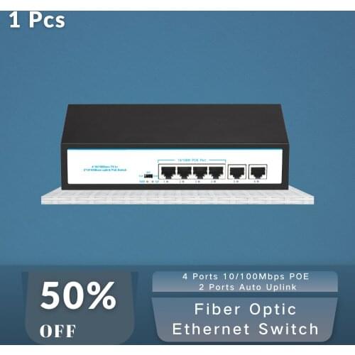 Fiber Optic Ethernet Switch RJ45 Ports SM Fast Network 4*10/100 Mbps Ports POE With 2 Auto Uplink 100Mbps
