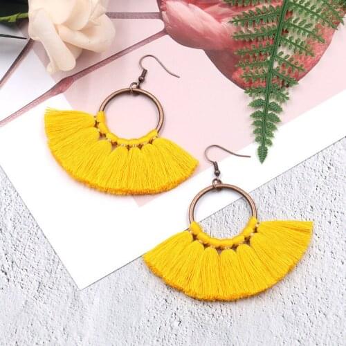 11 Colors Tassel Bohemian Women Earrings Handmade Cotton Europe Ear Hook Drop Earring Boho Fashion Jewelry Accessories YEA316