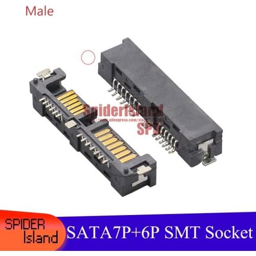 10/50pcs SATA Connector 7P+6P Male SMT Patch Half-pack Horizontal Convex Plastic Positioning Column connector 13P SATA Socket