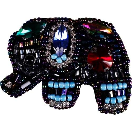 10pieces Handmade Beaded Elephant Patches Rhinestones Diamond Crystal Motifs Applique Badges for Clothes Bags Sewing TH916