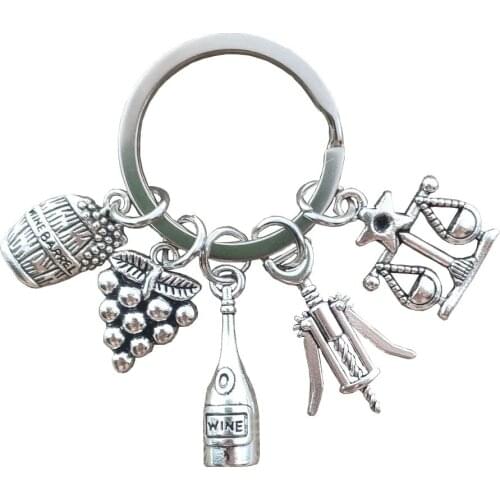 12 Signs Constellations Zodiac Old-fashioned Keychain Key Ring Red Wine Bottle Opener Grape Libra Style Birthday Party Gift