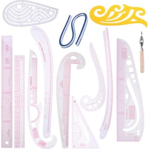 13pcs/set Sewing Ruler French Curve Sewing Ruler Cutting Set Yardstick Sleeve Arm French Cut Multifunction Knife Ruler Tools