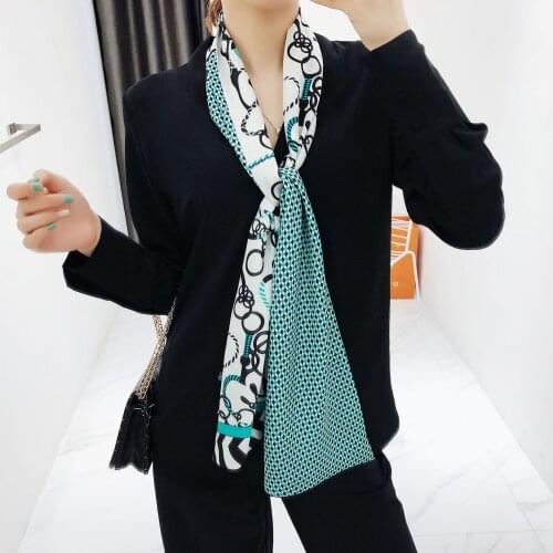 160*20cm New Style Rope Leather Belt Chain Twill Weave Silk Scarf Womens Long Scarves