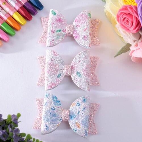 7pcs/lot Flower Glitter Hair Bows with Clips Crystal Sequins Summer Hair Clip for Girls Kids Hair Pin Princess Hair Accessories