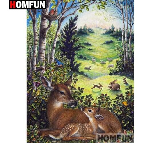 HOMFUN Full Square/Round Drill 5D DIY Diamond Painting "Deer scenery" Embroidery Cross Stitch 5D Home Decor Gift A00288