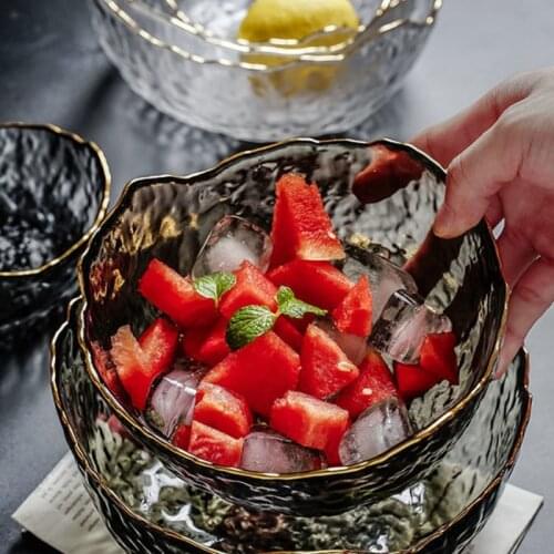 Irregular Gold Inlay Edge Glass Salad Bowl Fruit Rice Serving Bowls Food Storage Container Lunch Bento Box Decoration Tableware