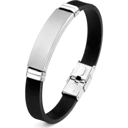 Silica Gel Stainless Steel Bracelets Silver Color Fastener Charm Leisure Work Style Fashion Simple Bangles For Men