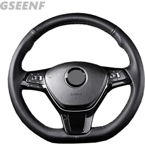 Car Steering Wheel Cover For Volkswagen VW Golf 7 (VII) Golf Sportsvan(SV) Polo Tiguan Black Hand-stitched Artificial Leather