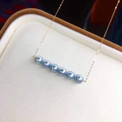 D315 Fine Jewelry 18K Gold 7-7.5mm Natural Fresh Water Rose Blue Pearls Pendant Necklaces for Women FIne Pearls Pendants