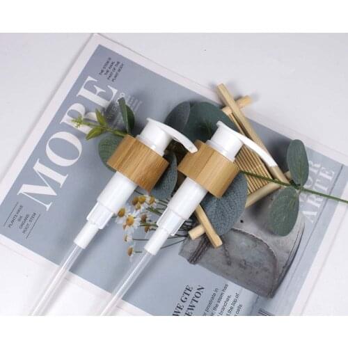 Wooden bottle caps lotion pump with real bamboo cap 20/410