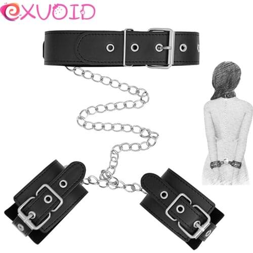 EXVOID Leather Hand Cuffs Slave Lock Collar Sex Toys For Couples Neck Collar Adult Games BDSM Bondage Handcuff Slave Restraints