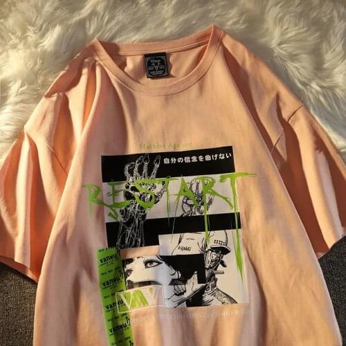 Summer women clothes shirt Streetwear Oversize loose casual tops womens T-shirt Harajuku vintage Japanese anime print t-shirt