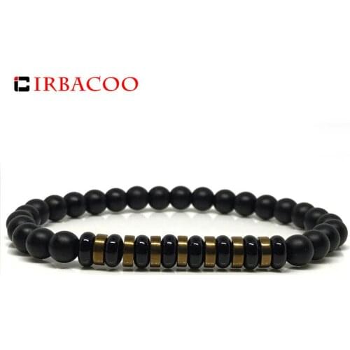 IRBACOO 2020 New Fashion Mens Bracelet Black Obsidian Vintage Gold Hematite Beaded Bracelet For Men Jewelry Gift