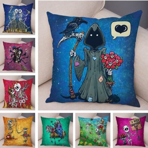 Colorful Lovely Skull Pillow Case Decor Cute Cartoon Cushion Cover Soft Plush Pillowcase for Car Sofa Home 45x45cm