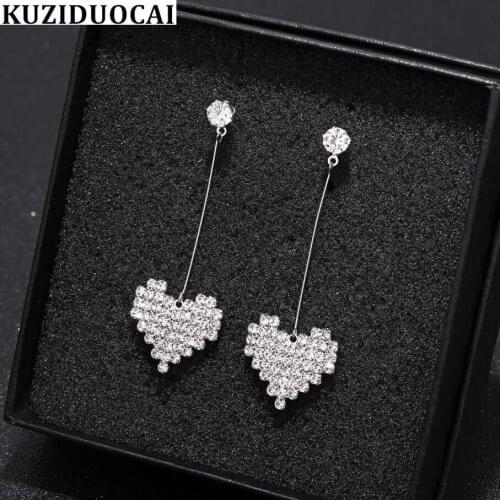 Kuziduocai New Fashion Jewelry Will Not Fade Full Zircon Heart Statement Office Drop Earrings For Women Brincos Pendientes E-834