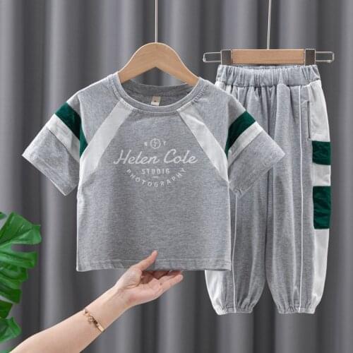 Summer Boy Suit New Handsome Ioose Ietters Korean Version Of baby Foreign Style Childrens Short-Sleeved Sports Wave