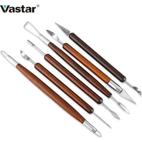 6Pcs Sculpting Tool Pottery Tools Wood Handle Pottery Set Wax Carving Sculpt Smoothing Polymer Shapers Pottery Clay Ceramic Tool