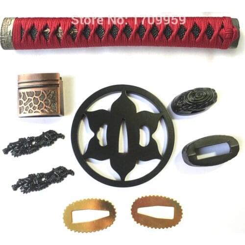 Nice Sword Handle Set Iron Fittings For Japanese Katana/Wakizashi/Tanto Metal Crafts Tsuba+Menuki+Fuchi+Kashira+Habaki+Seppa