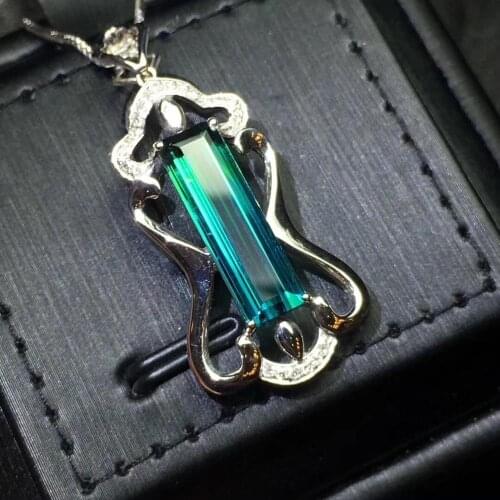 Fine Jewelry Real 18 K White Gold 100% Natural Blue Tourmaline 4.6ct Female Diamonds Gemstone Diamond Womens Pendants Necklaces