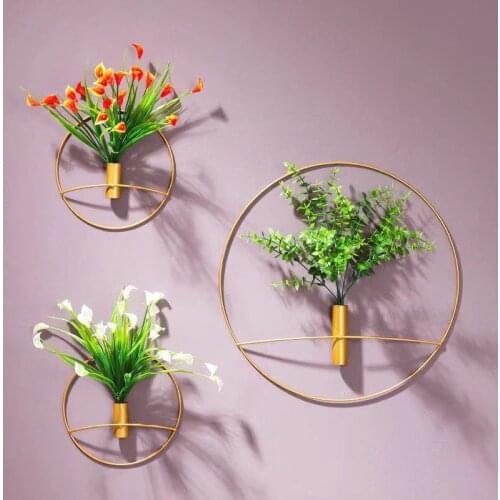New Geometric Round Flower Arrangement Wall Decorations Light Luxury Iron Home Store Bar Creative Decorative Hanging
